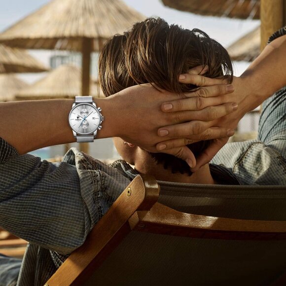 ⚡Mesh Silver White Men’s Watch Fashion Sport Quartz Analog Mesh Stainless Steel - Picture 8 of 9